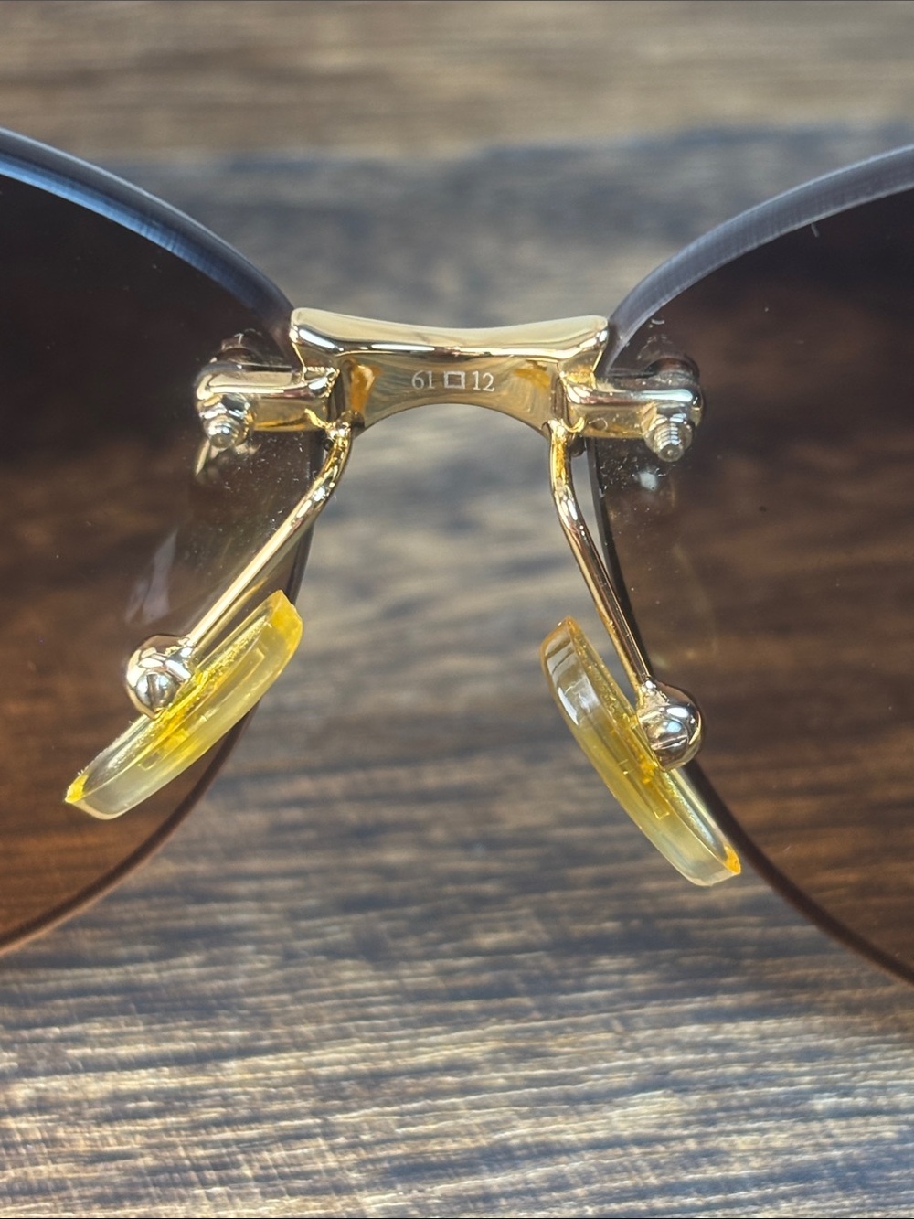 Tory Burch Brown Gradient Rimless Sunglasses with Gold Accents and Orange Case - Picture 7 of 10